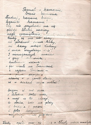 Zachowany rękopis żartobliwego <b>Poematu o hamanie, bracie hamana<b /> - z lat 30. XX wieku